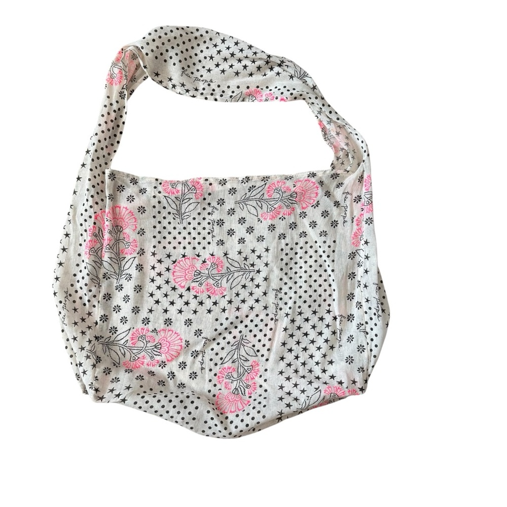 FREE PEOPLE Large Boho Floral Polka-Dot Star Print
Linen Shopping Tote Bag